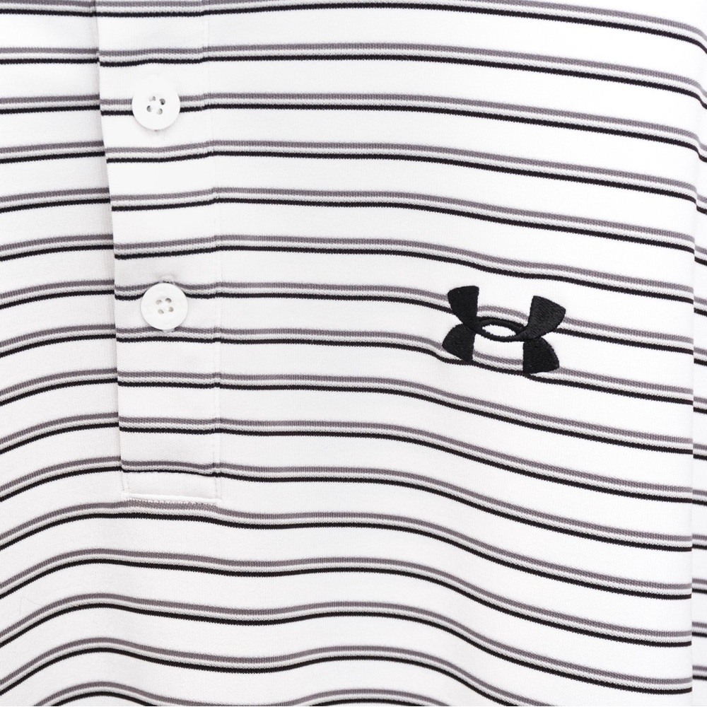 Under Armour heat gear loose fit polo style stripe shirt white, gray, & black XL - Picture 7 of 12